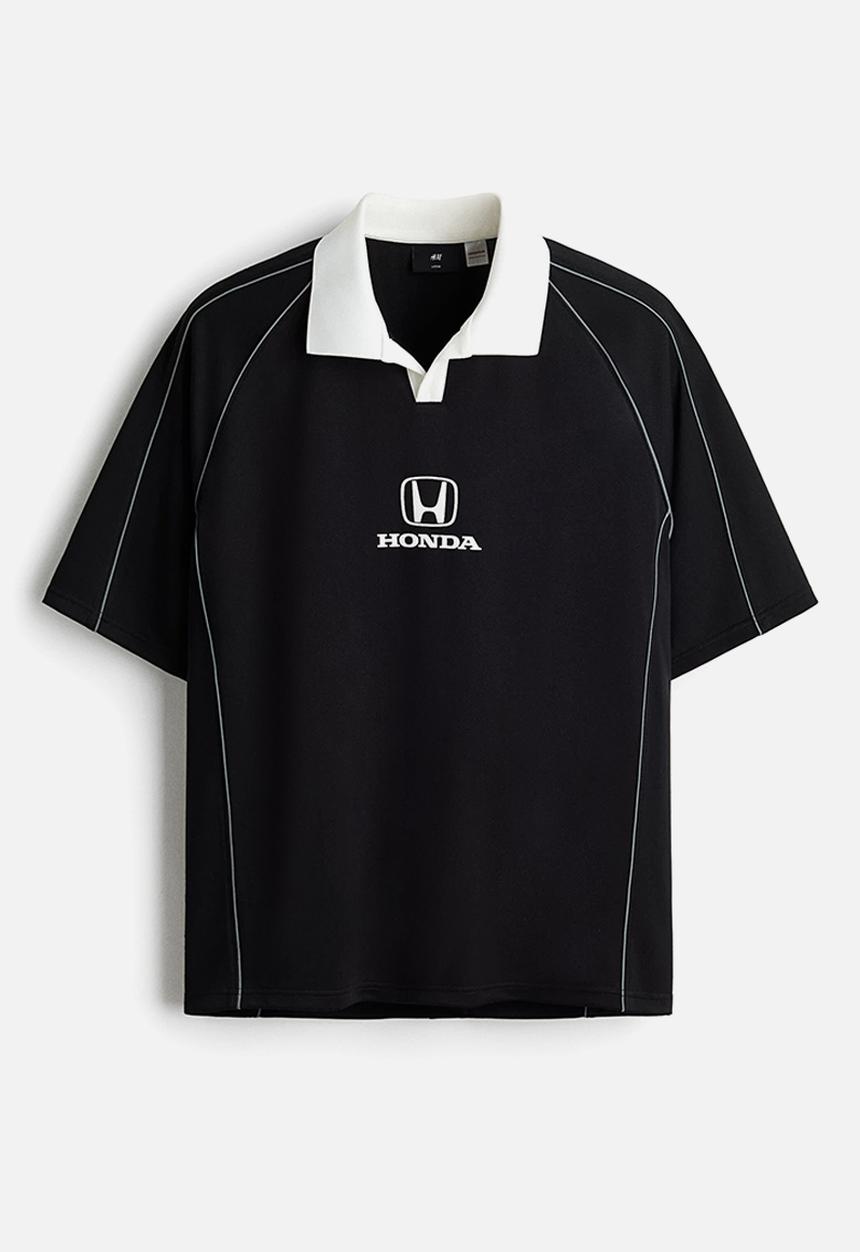 H&M - Oversized fit printed football shirt - black/honda