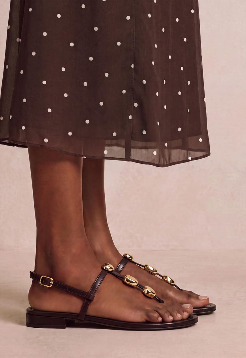 Forever New - Fiona 2 irregular shaped trim flat sandal - chocolate brown