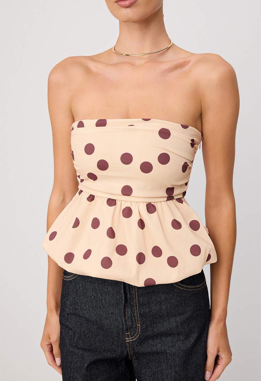 Trendyol - Strapless Balloon-Fit Polka Dot Blouse - Neutral