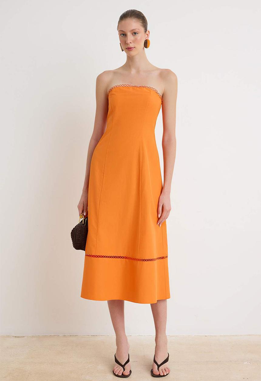 Trendyol - Strapless A-Line Maxi Dress - Orange