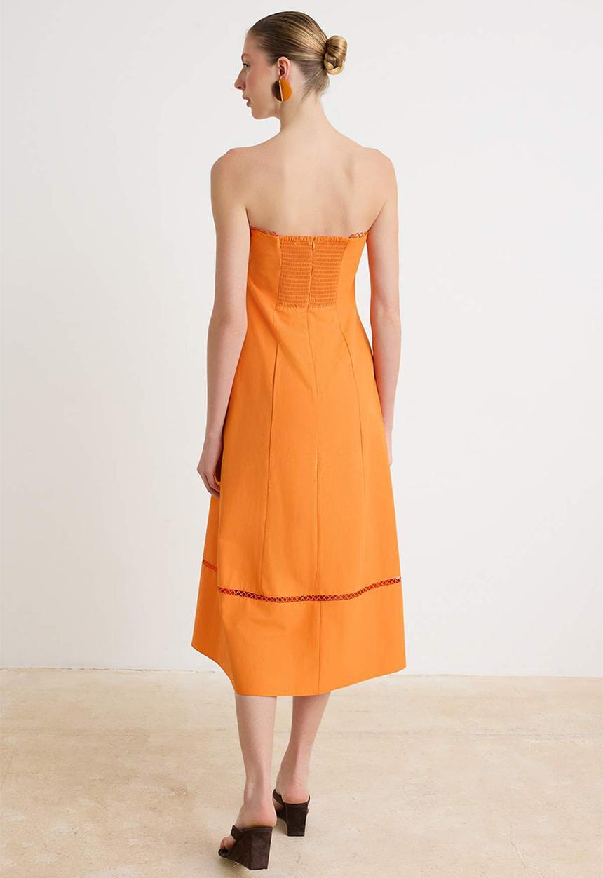 Trendyol - Strapless A-Line Maxi Dress - Orange