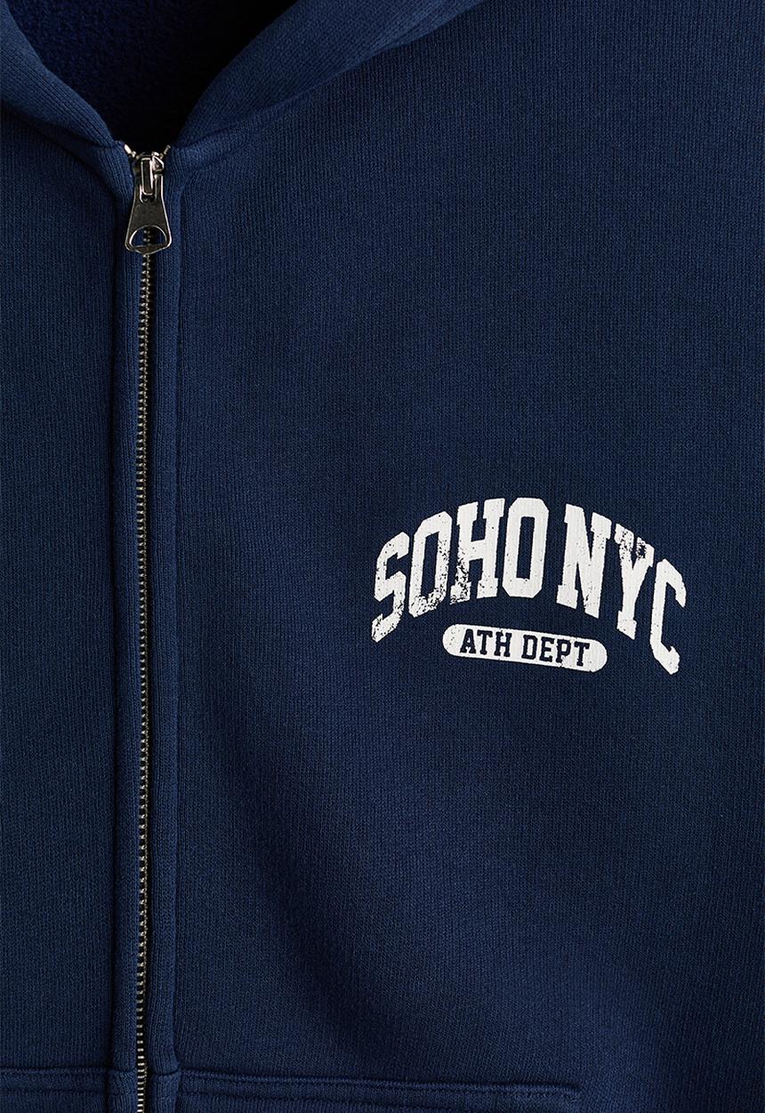 H&M - Oversized fit printed zip-through hoodie - navy blue/soho nyc