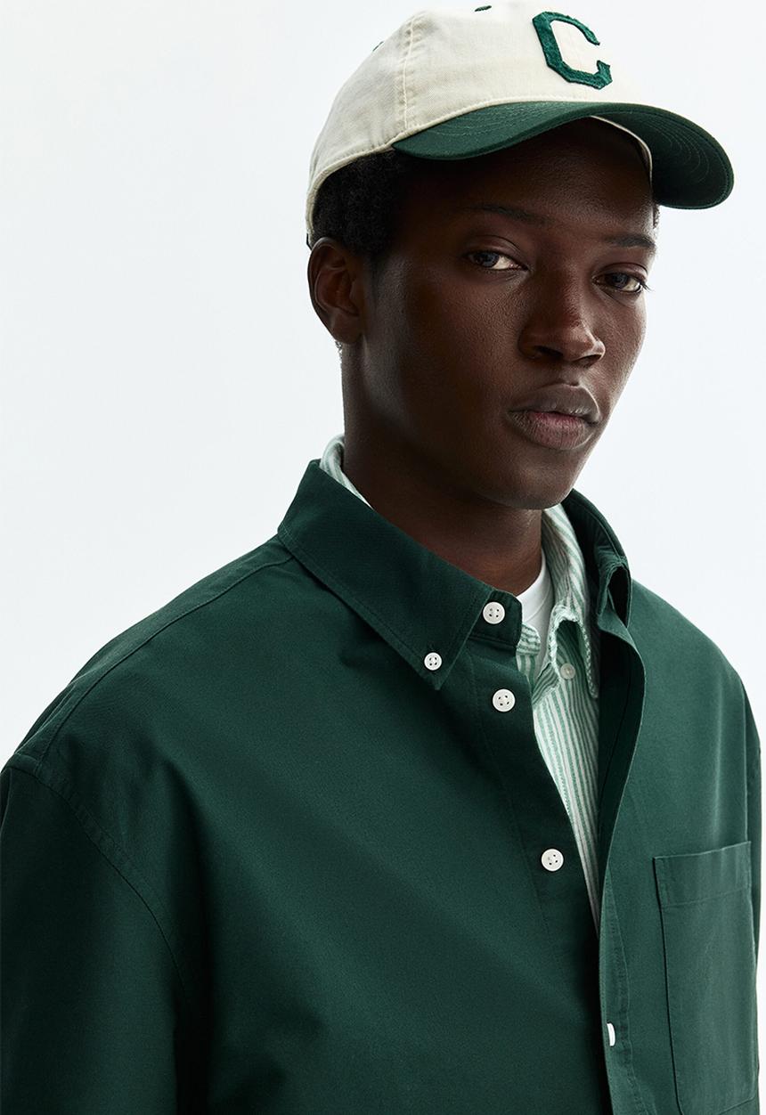 H&M - Relaxed fit short-sleeved oxford shirt - dark green