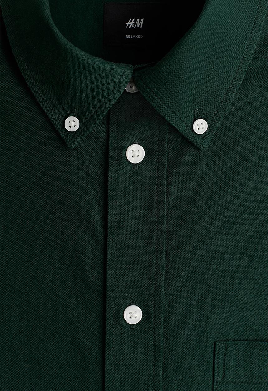 H&M - Relaxed fit short-sleeved oxford shirt - dark green