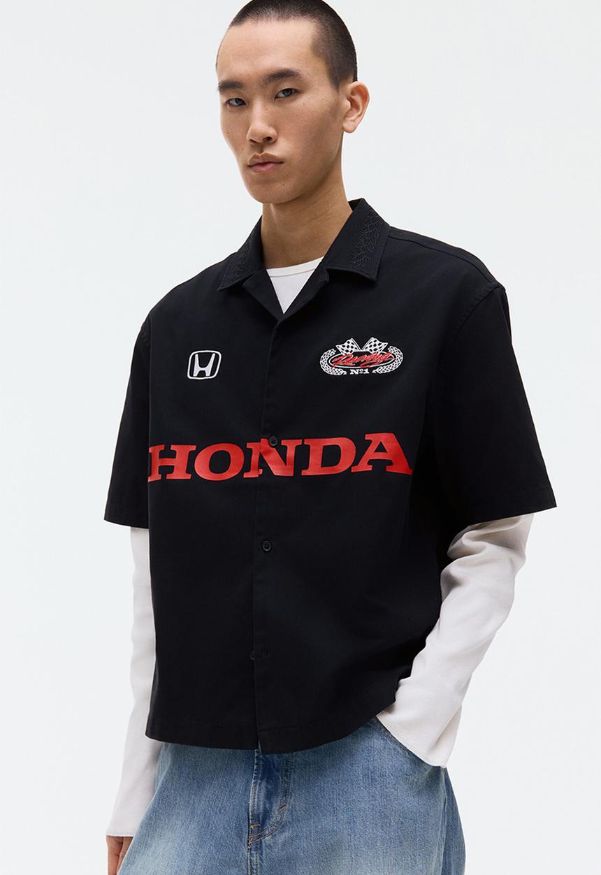 H&M - Relaxed fit cotton shirt - black/honda