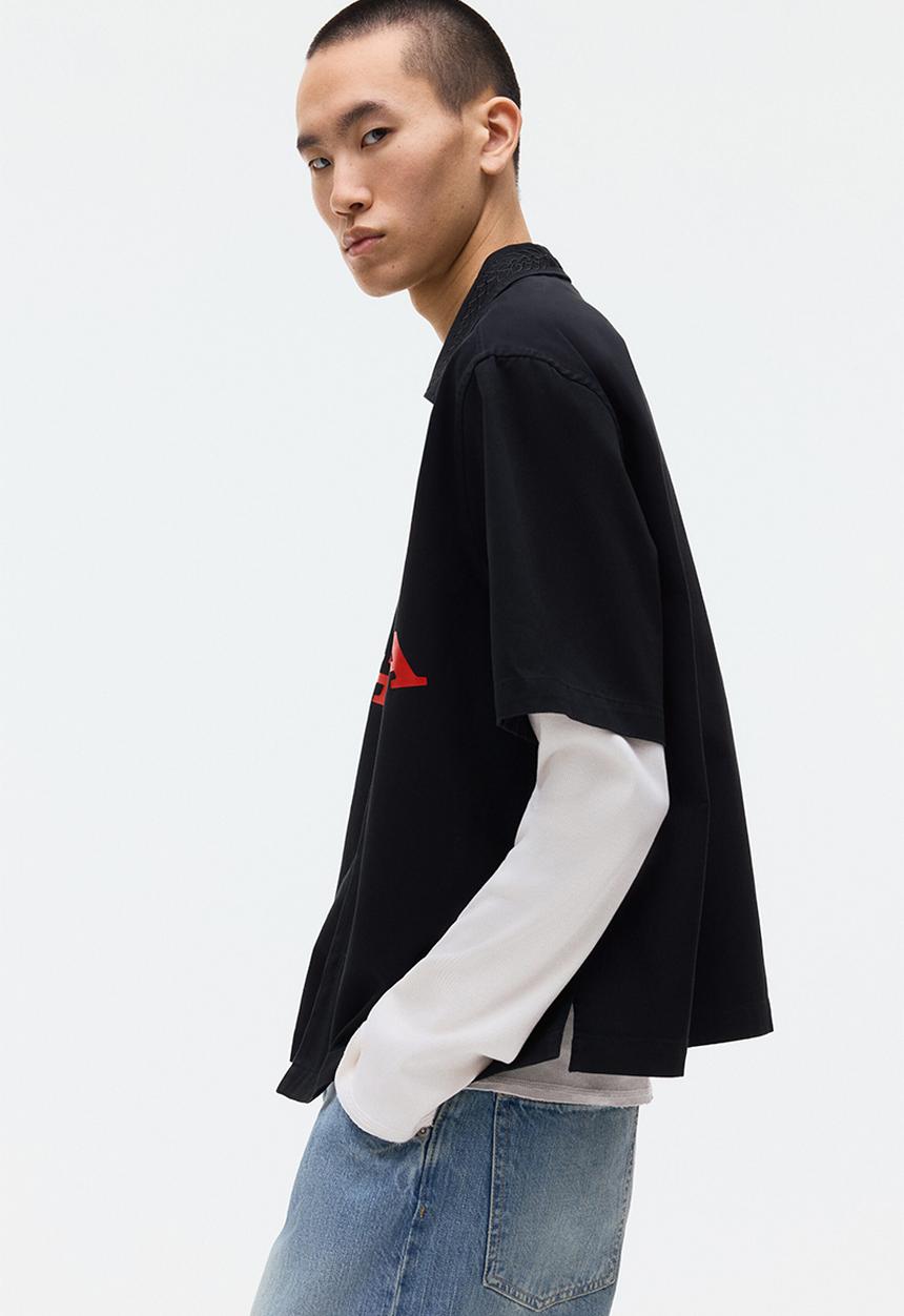 H&M - Relaxed fit cotton shirt - black/honda