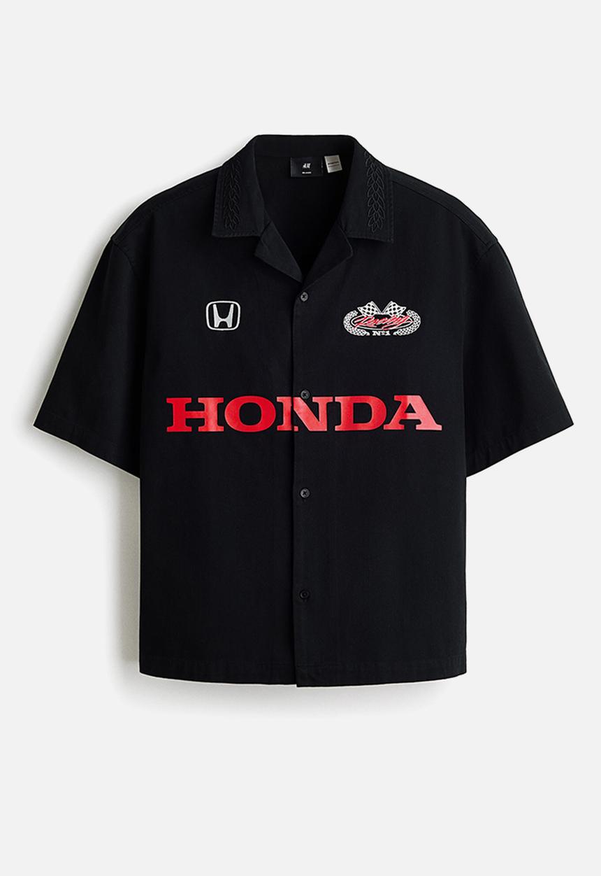 H&M - Relaxed fit cotton shirt - black/honda