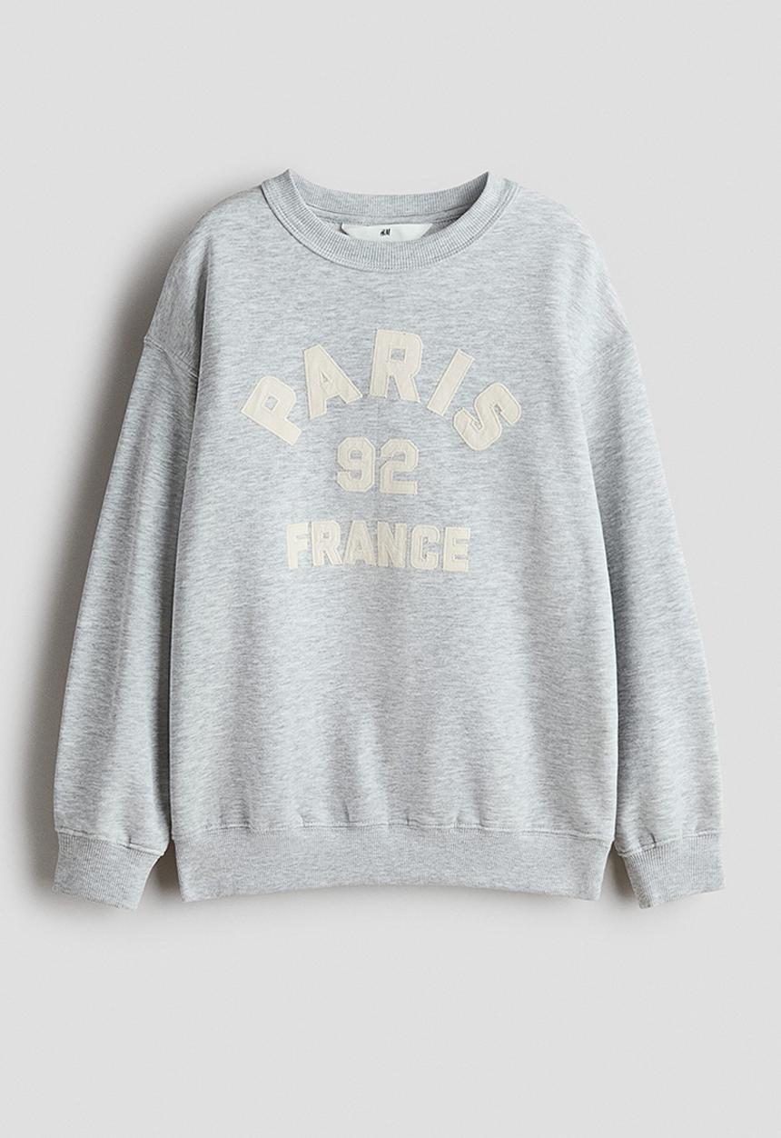 H&M - Motif-detail sweatshirt - light grey marl/paris