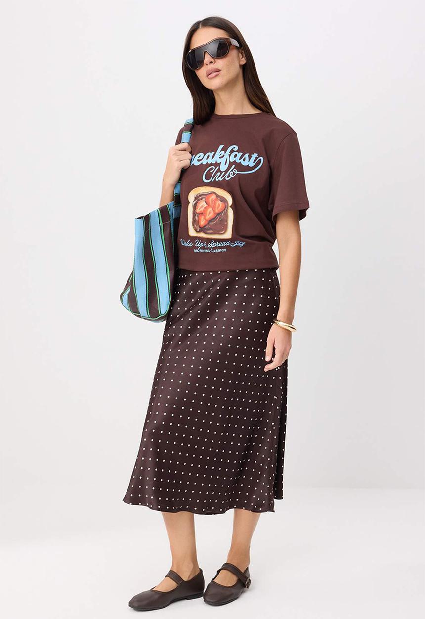 Trendyol - Polka Dot Satin Midi Skirt - Brown