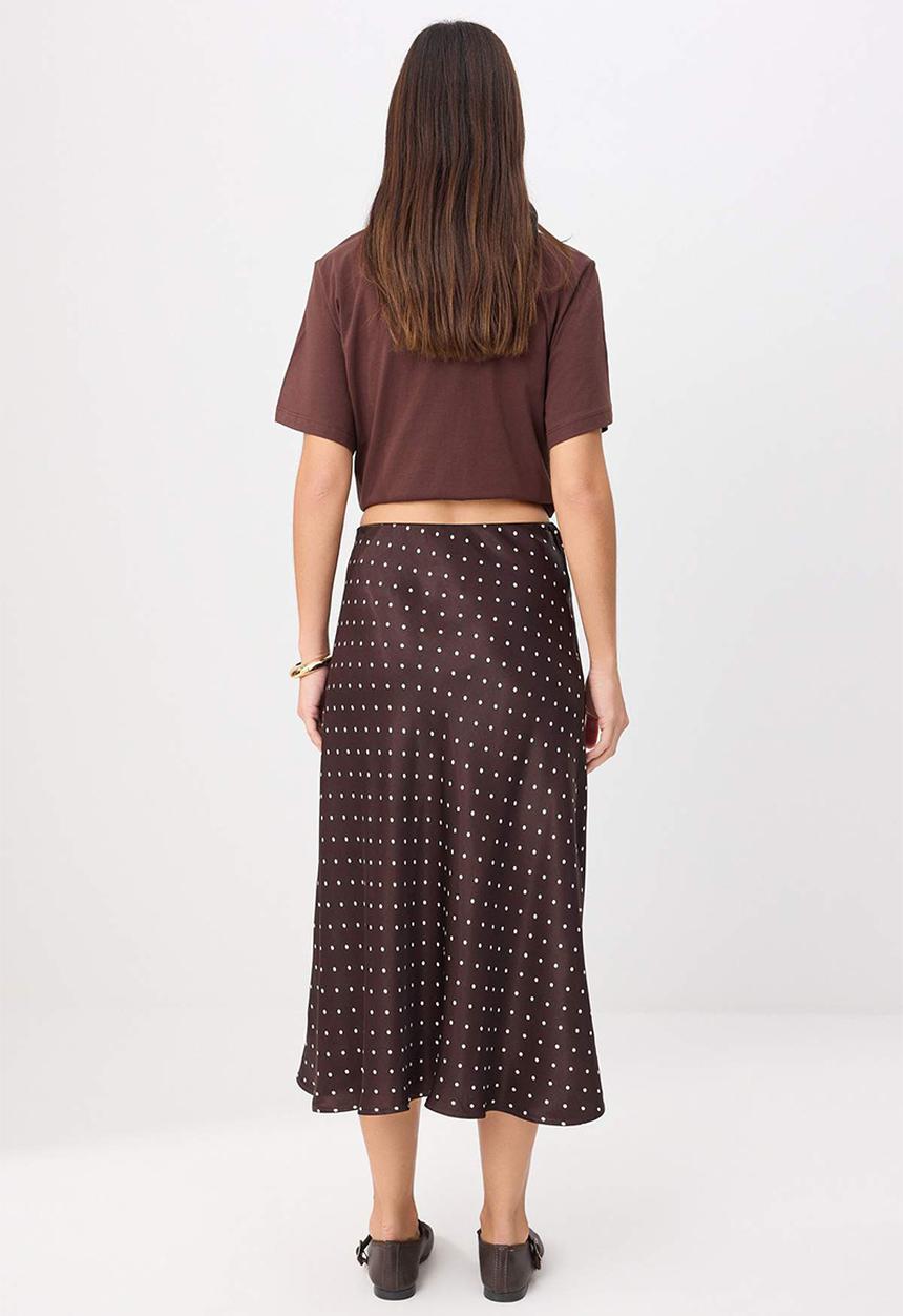 Trendyol - Polka Dot Satin Midi Skirt - Brown