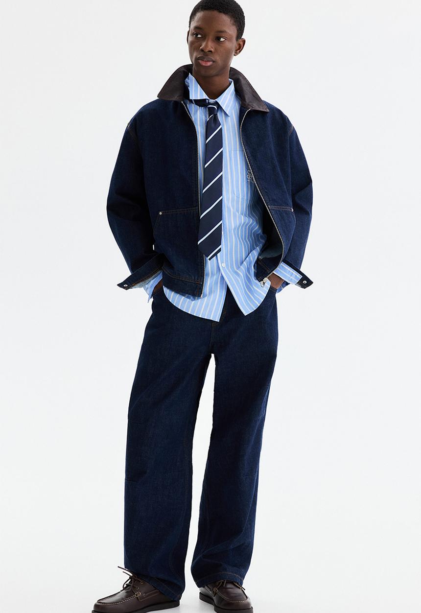 H&M - Relaxed fit poplin shirt - light blue/striped