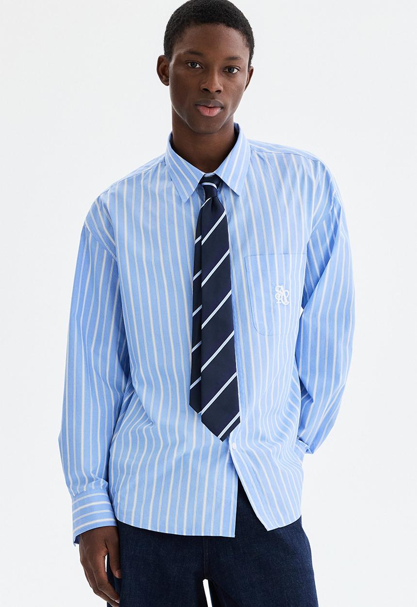 H&M - Relaxed fit poplin shirt - light blue/striped