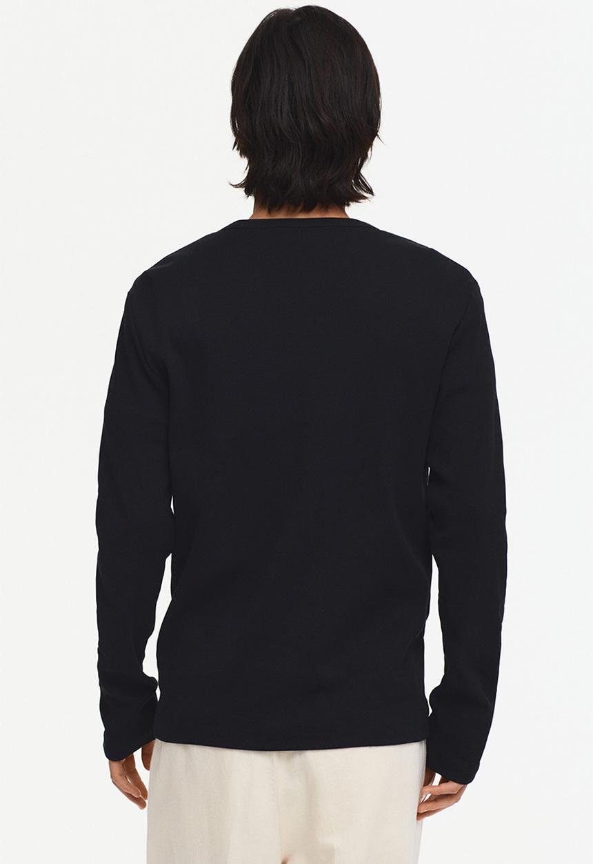 H&M - Slim fit ribbed henley shirt - black