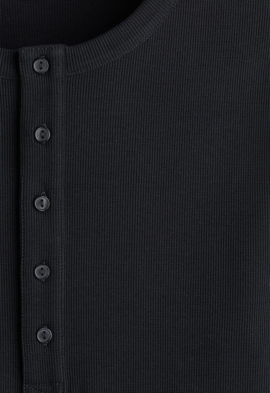 H&M - Slim fit ribbed henley shirt - black