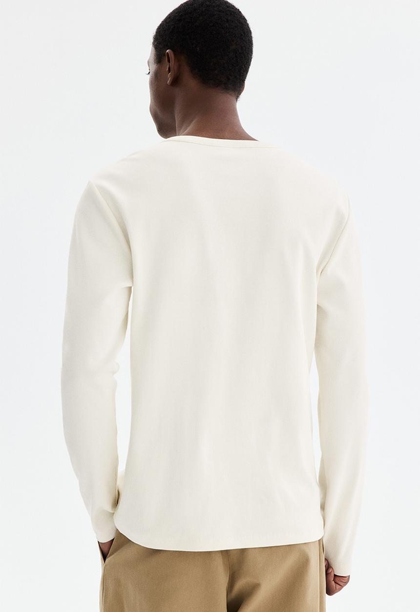 H&M - Slim fit ribbed henley shirt - cream
