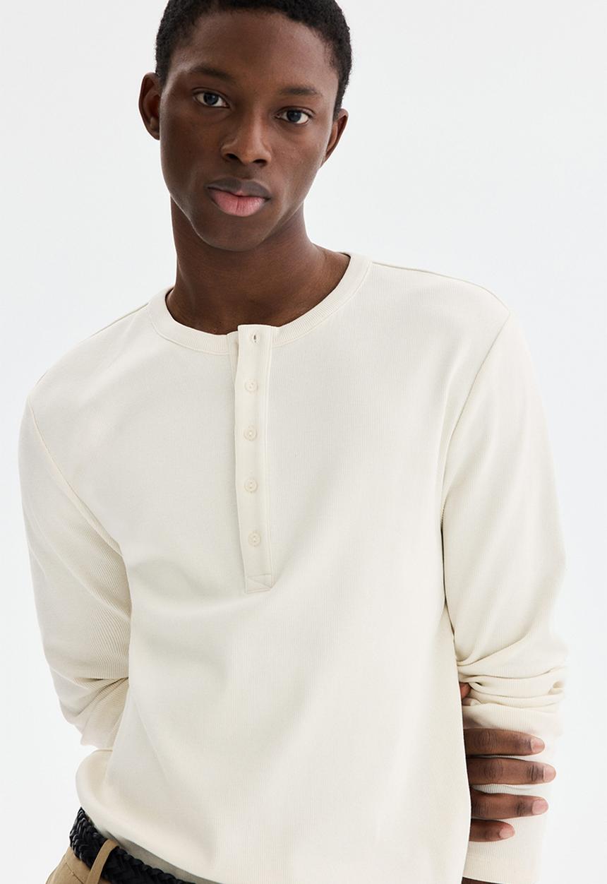 H&M - Slim fit ribbed henley shirt - cream
