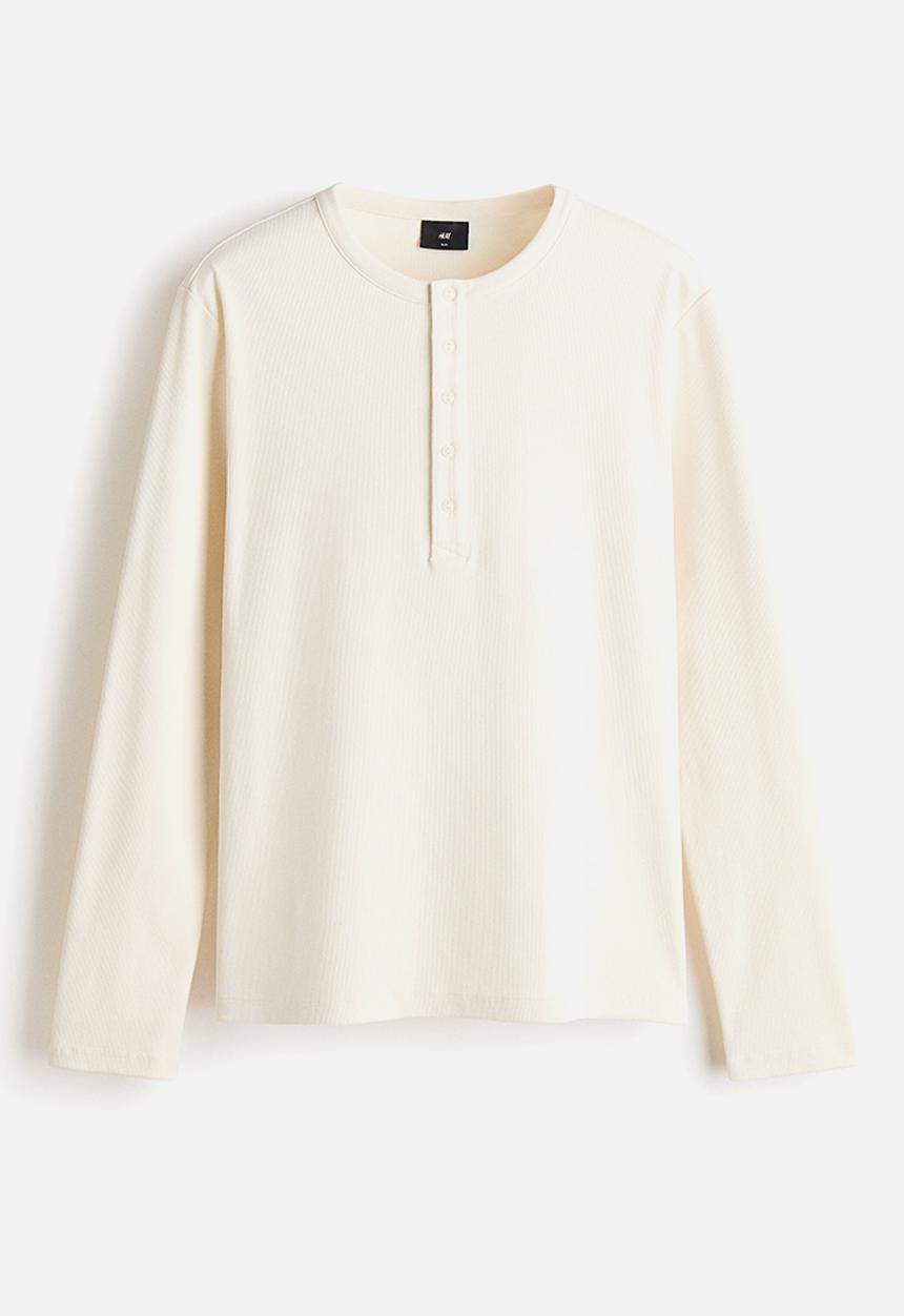 H&M - Slim fit ribbed henley shirt - cream