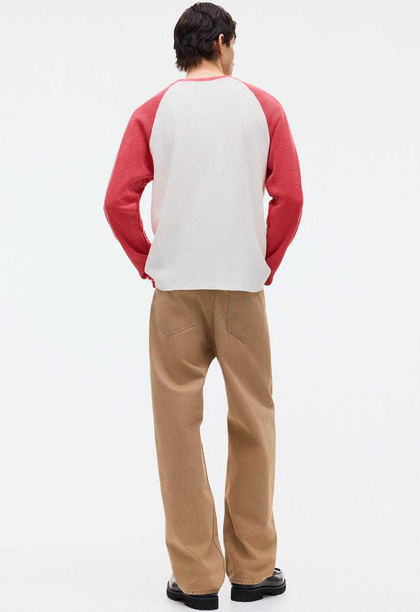 H&M - Regular fit waffled jersey top - red/colour block