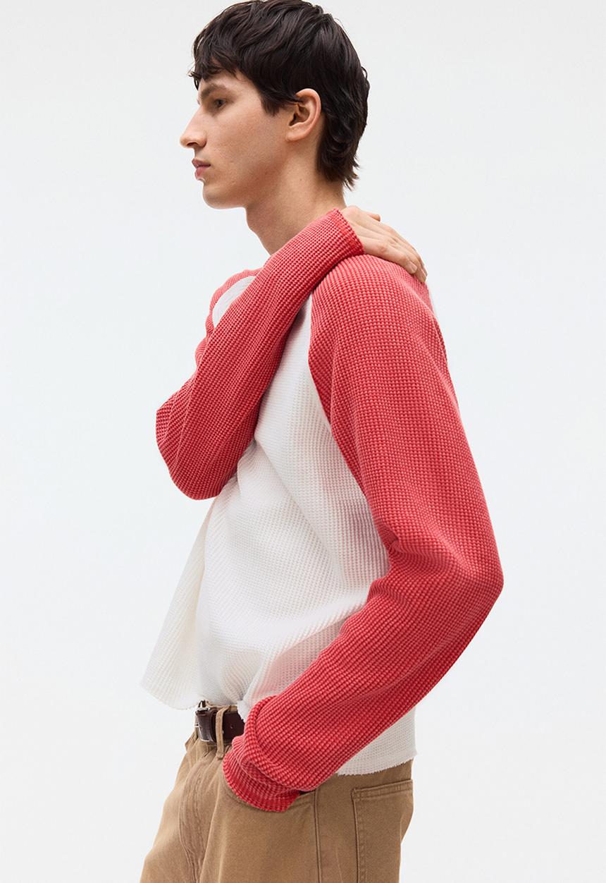 H&M - Regular fit waffled jersey top - red/colour block