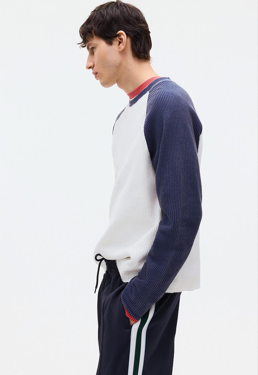 H&M - Regular fit waffled jersey top - dark blue/colour block
