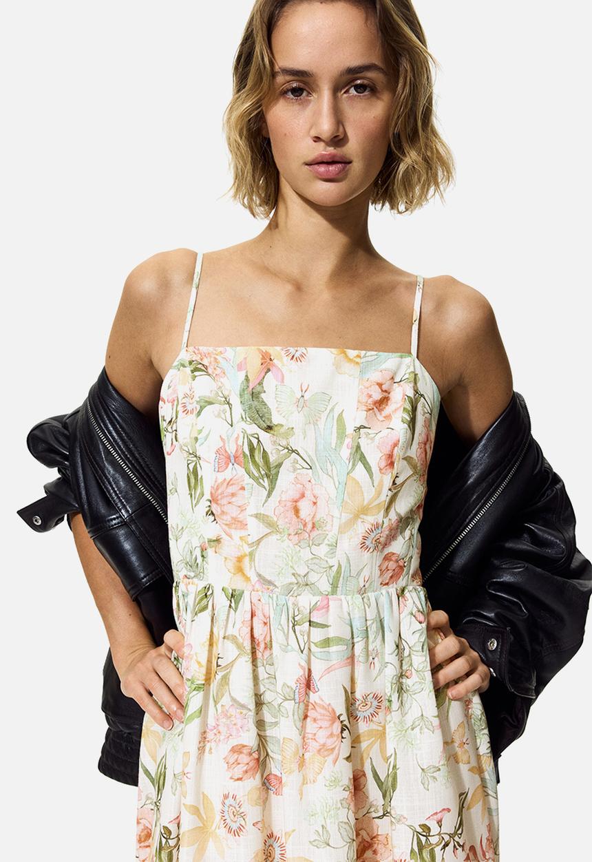 H&M - Strappy midi dress - cream/floral