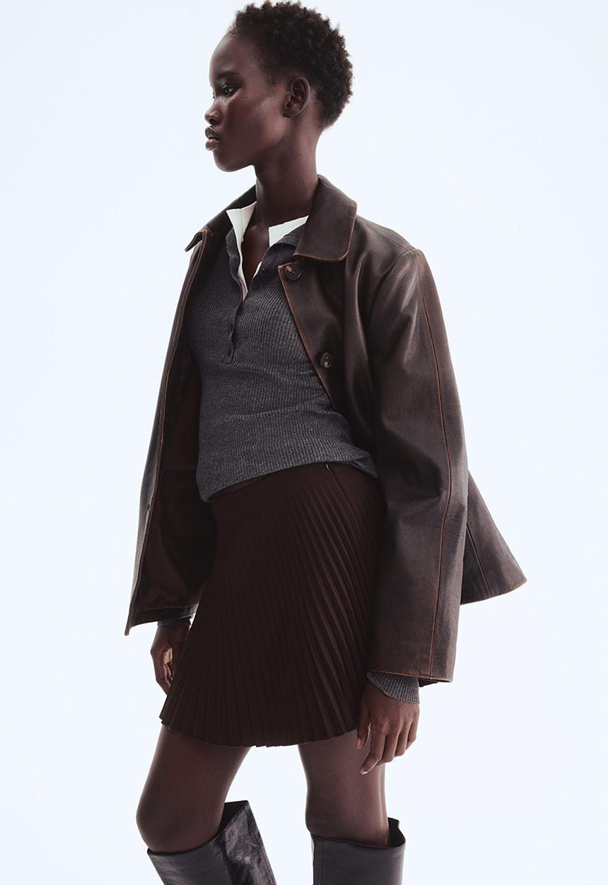 H&M - Pliss? mini skirt - dark brown