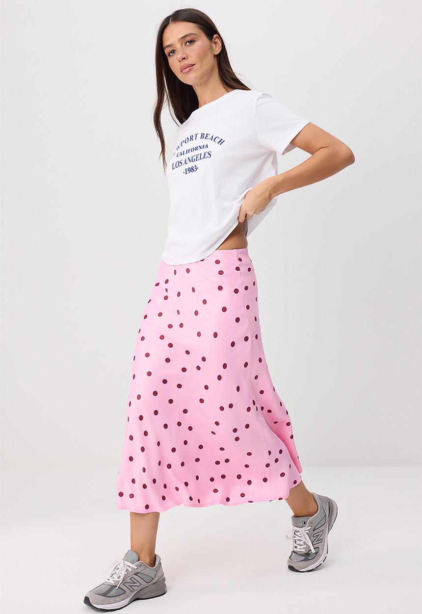 Trendyol - Polka Dot Satin Midi Skirt - Pink