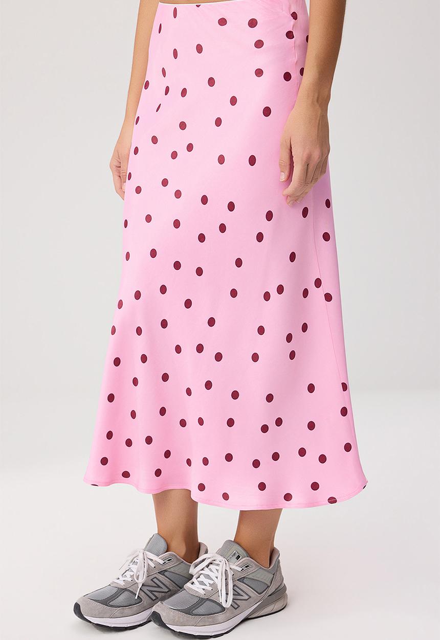 Trendyol - Polka Dot Satin Midi Skirt - Pink