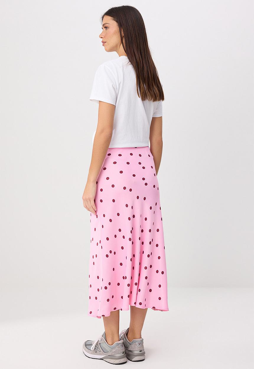 Trendyol - Polka Dot Satin Midi Skirt - Pink