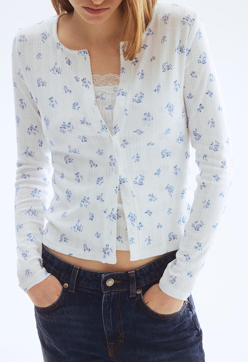 H&M - Pointelle jersey cardigan - white/blue floral