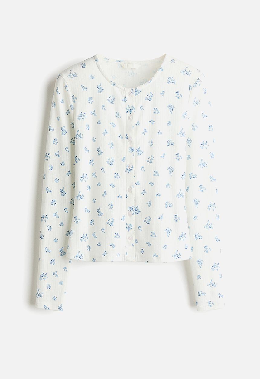 H&M - Pointelle jersey cardigan - white/blue floral
