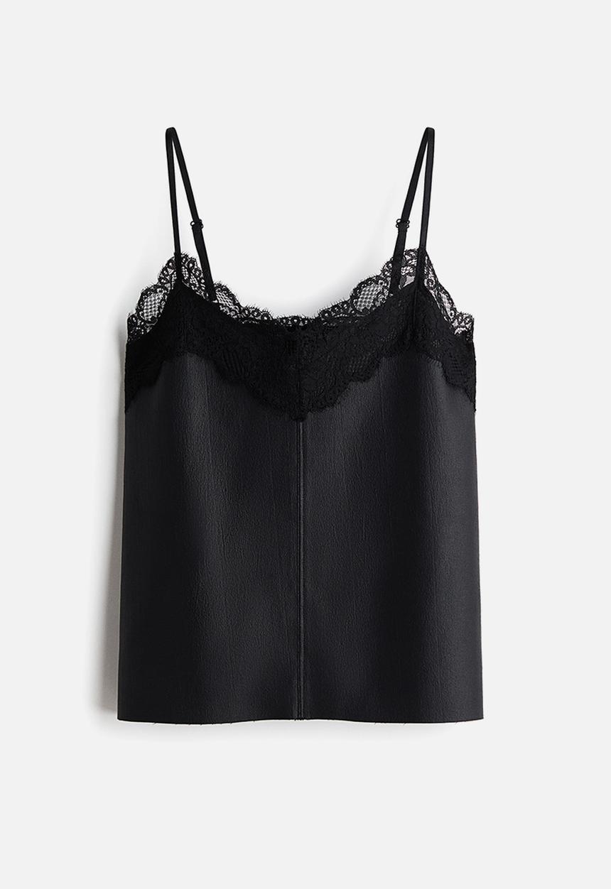 H&M - Lace-trimmed strappy top - black