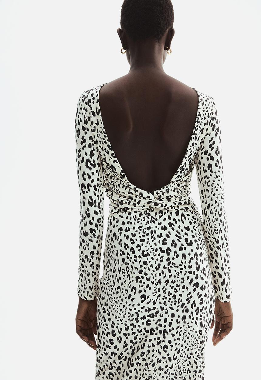 H&M - Open-back jersey dress - cream/leopard print