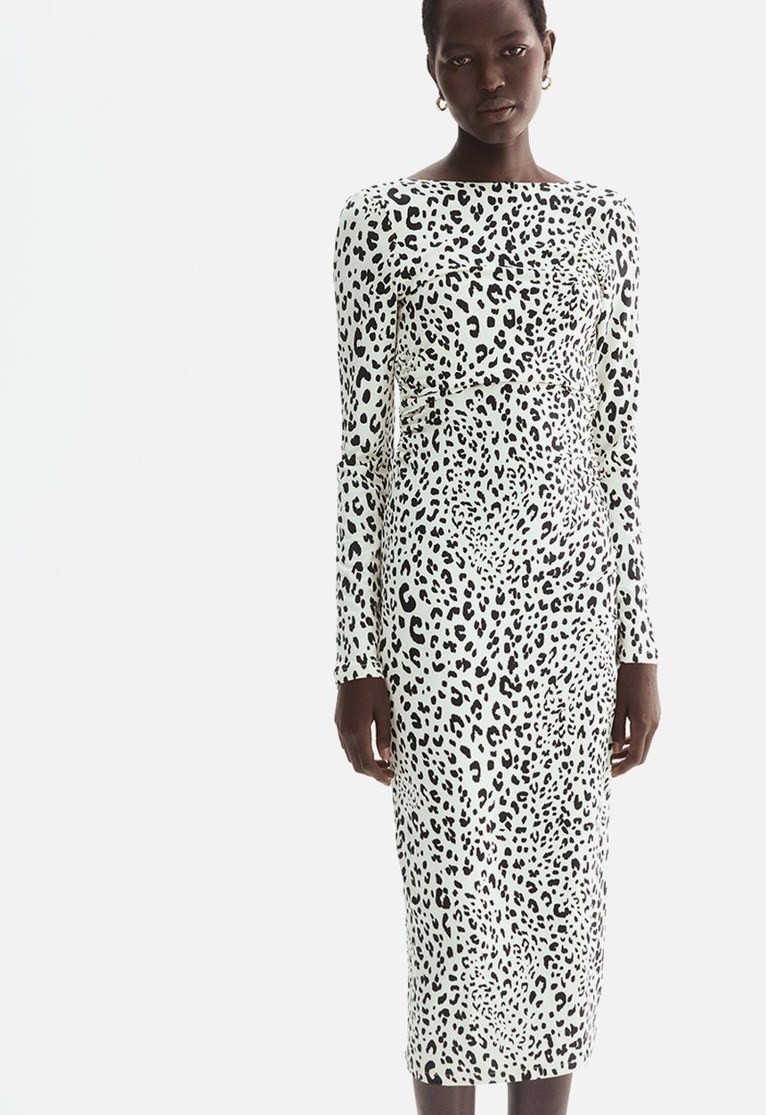 H&M - Open-back jersey dress - cream/leopard print