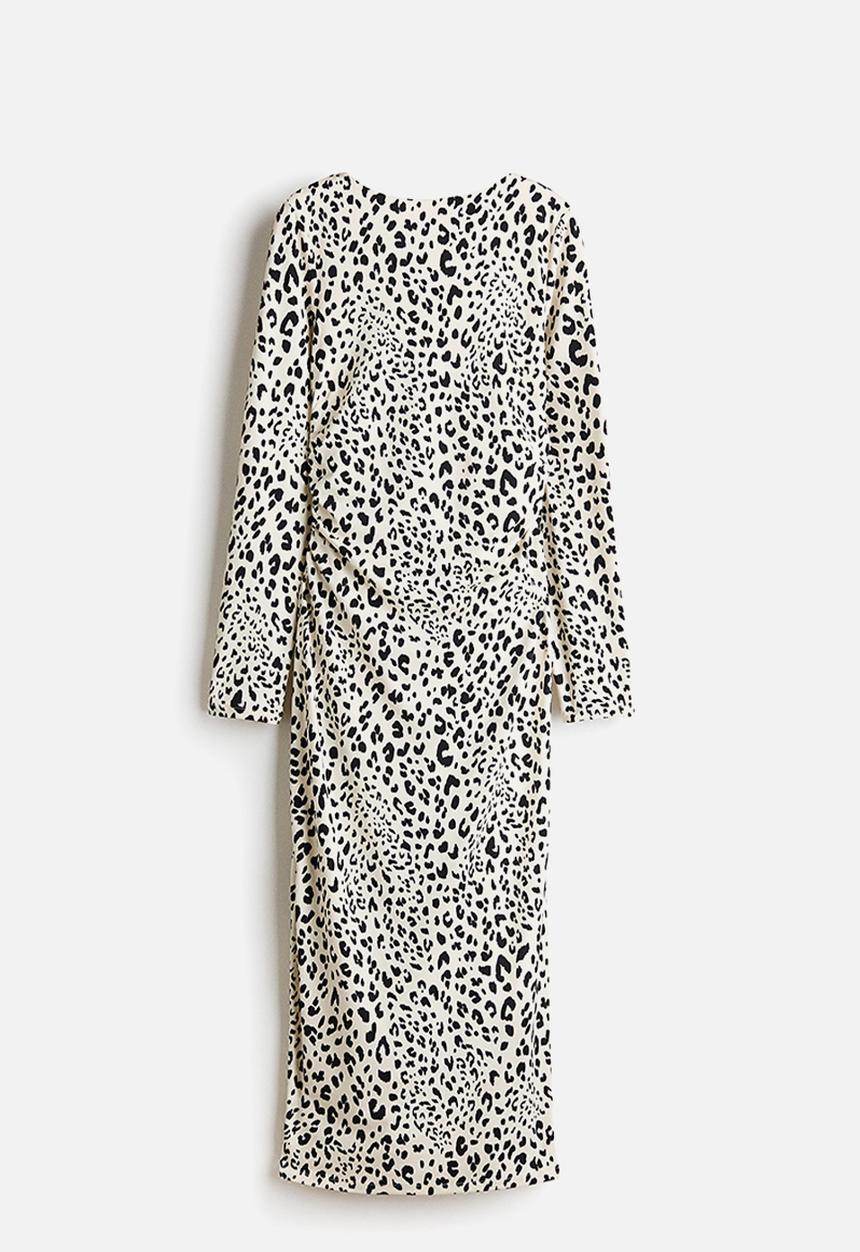 H&M - Open-back jersey dress - cream/leopard print