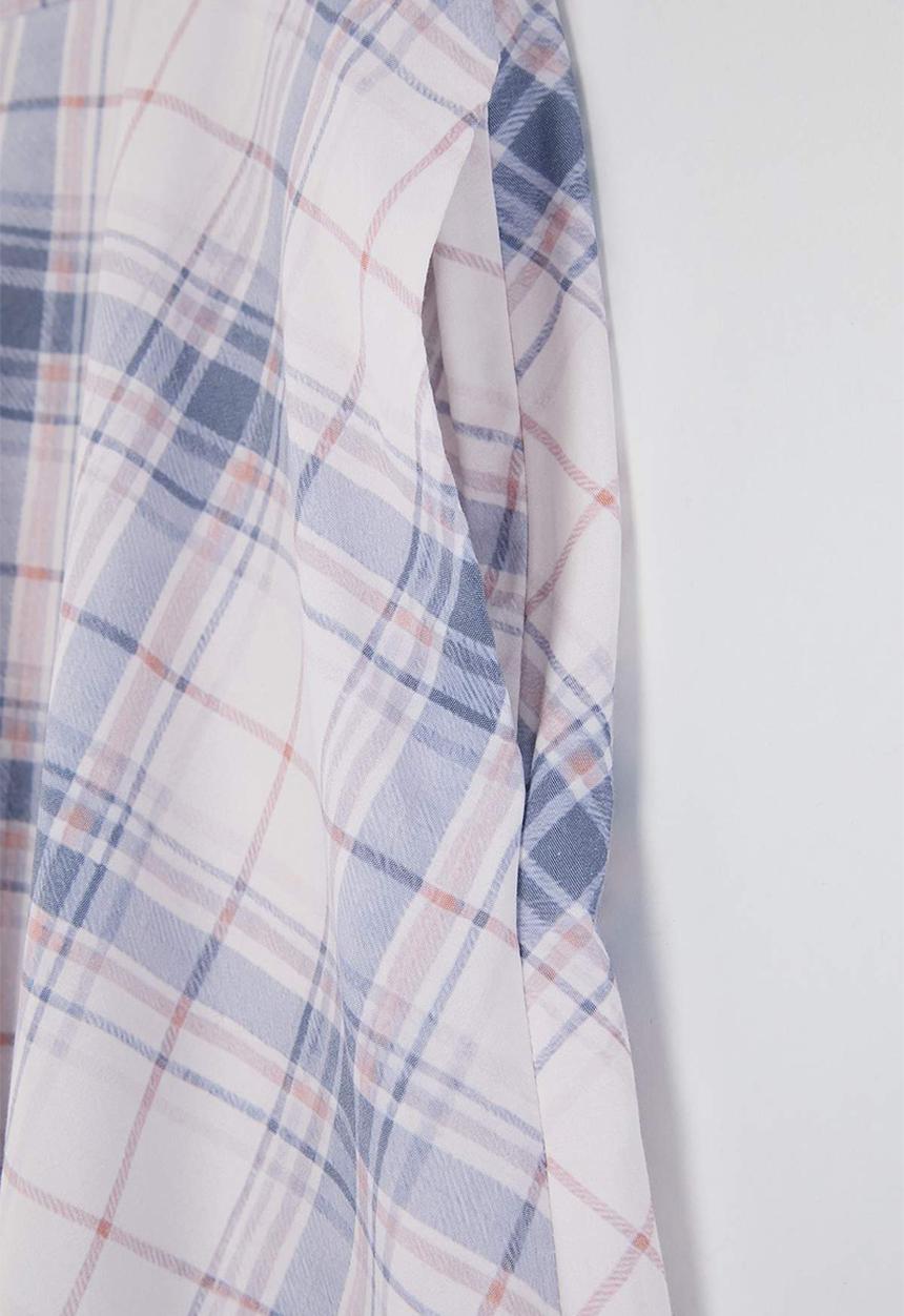 Trendyol - Plaid Lace Detail Asymmetric Skirt - White & Blue