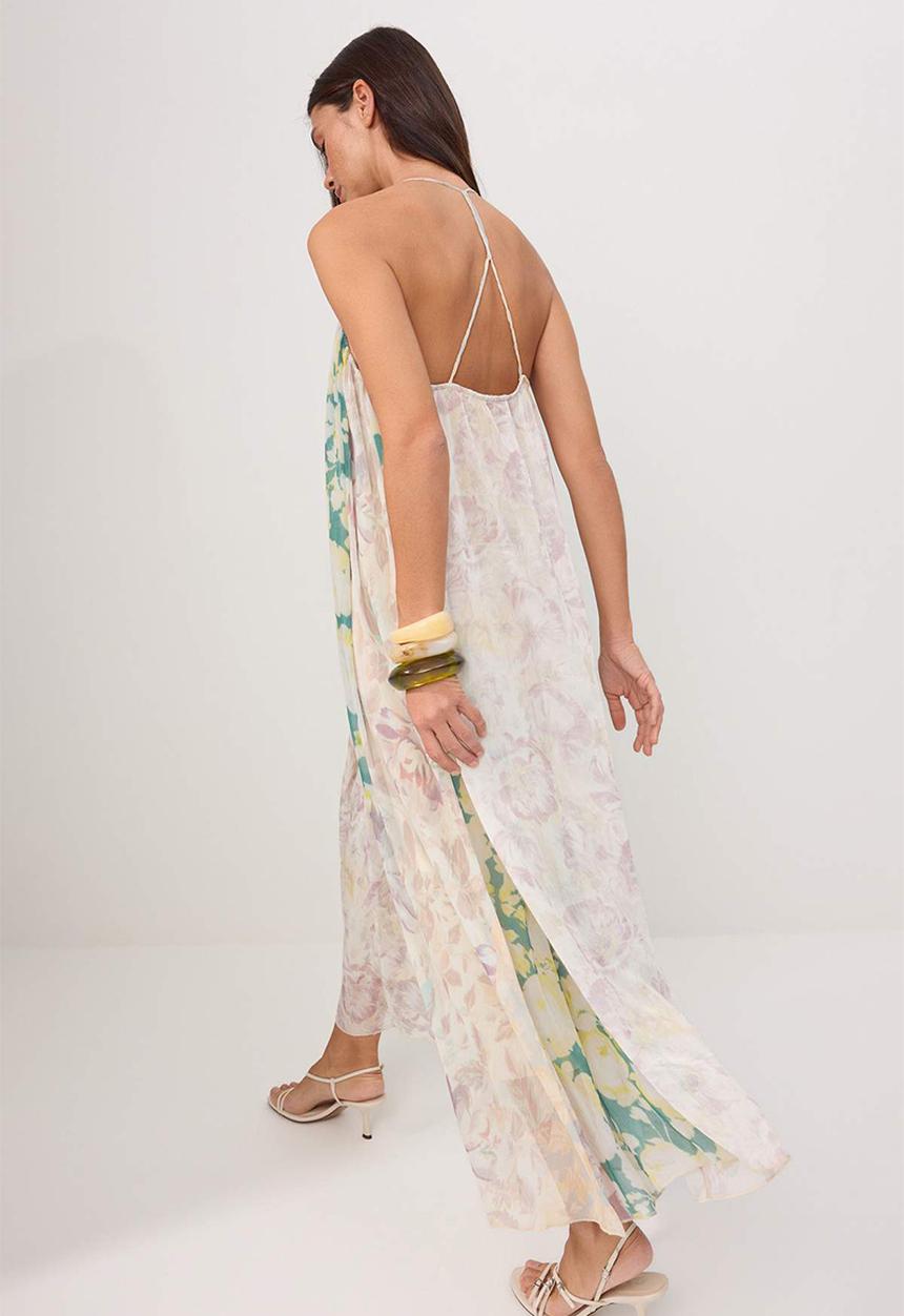 Trendyol - Floral Polo Collar Chiffon Maxi Dress - Multicolour