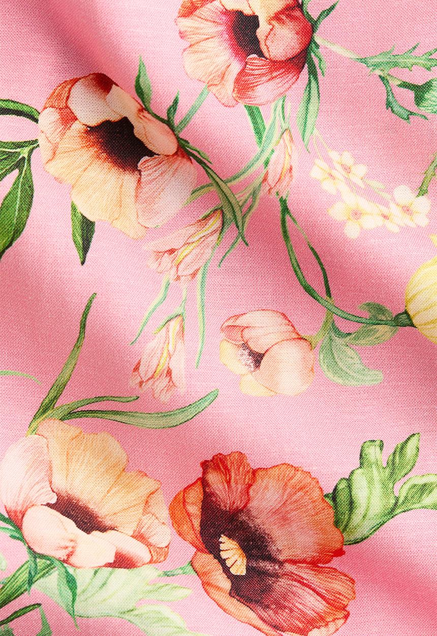 H&M - Flared linen-blend dress - light pink/floral