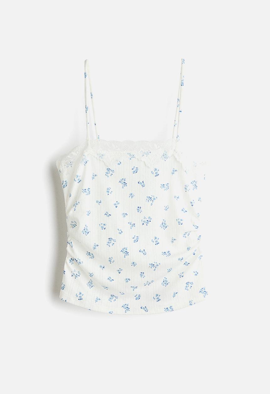 H&M - Pointelle strappy top - white/blue floral