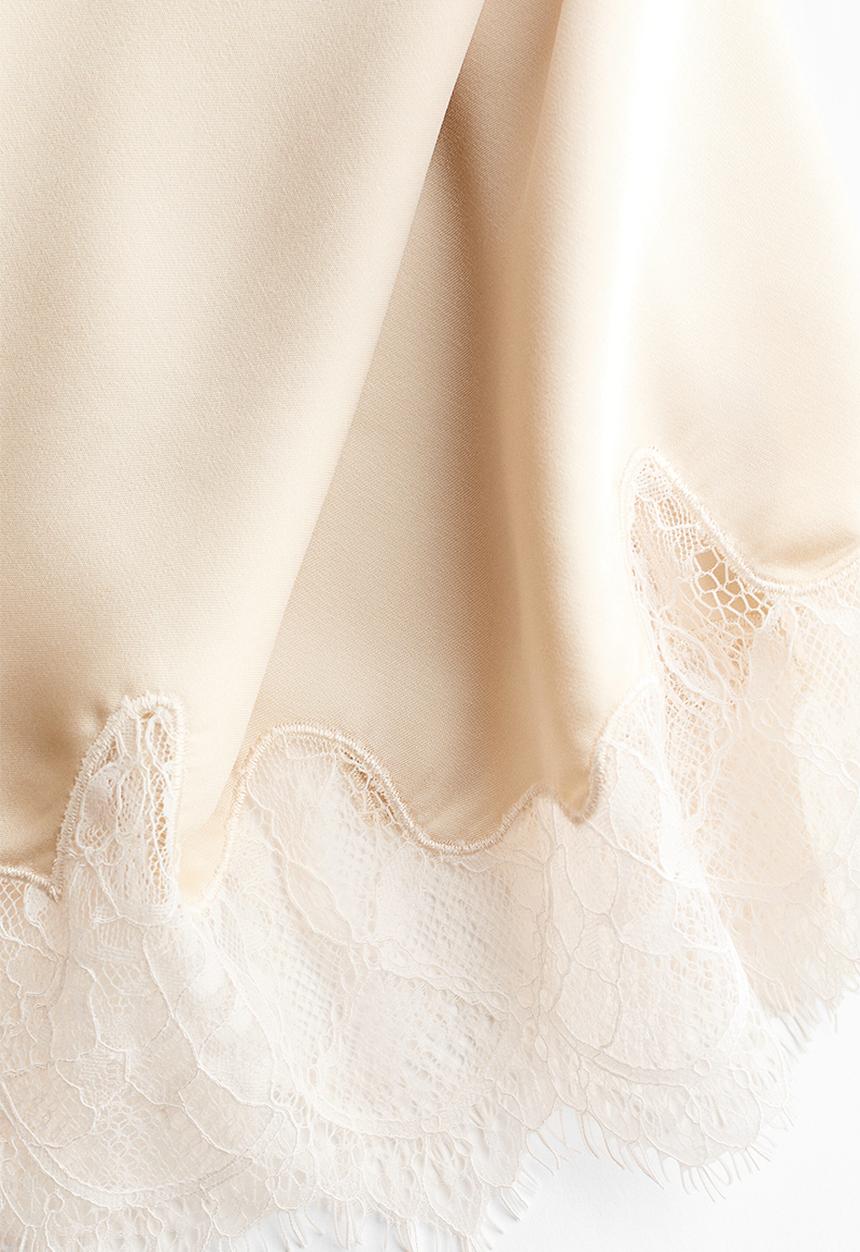 H&M - Lace-trimmed slip skirt - light beige