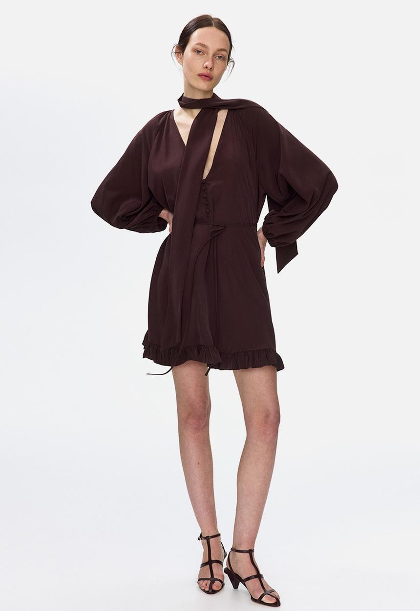 H&M - Scarf-detail dress - dark brown