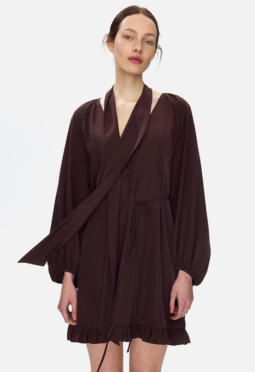 H&M - Scarf-detail dress - dark brown