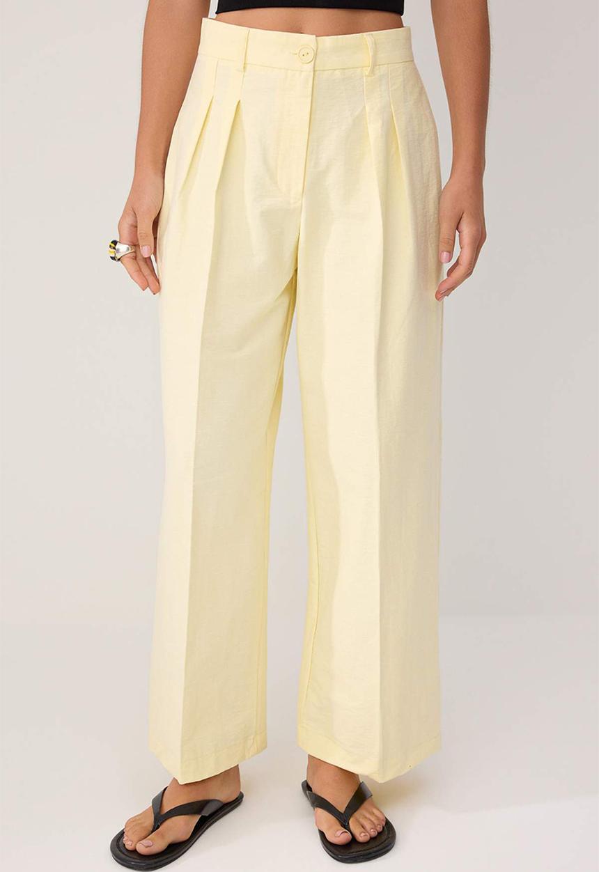 Trendyol - Wardrobe Essentials Cropped Wide-Leg Trousers - Light Yellow
