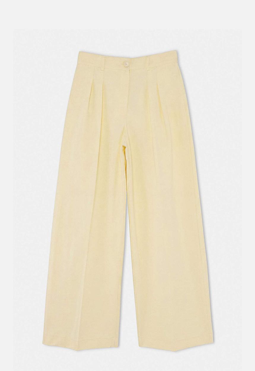 Trendyol - Wardrobe Essentials Cropped Wide-Leg Trousers - Light Yellow
