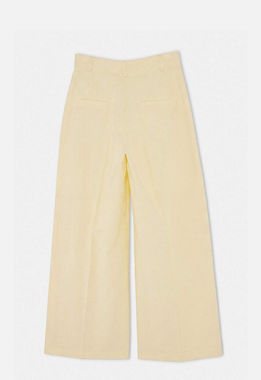 Trendyol - Wardrobe Essentials Cropped Wide-Leg Trousers - Light Yellow