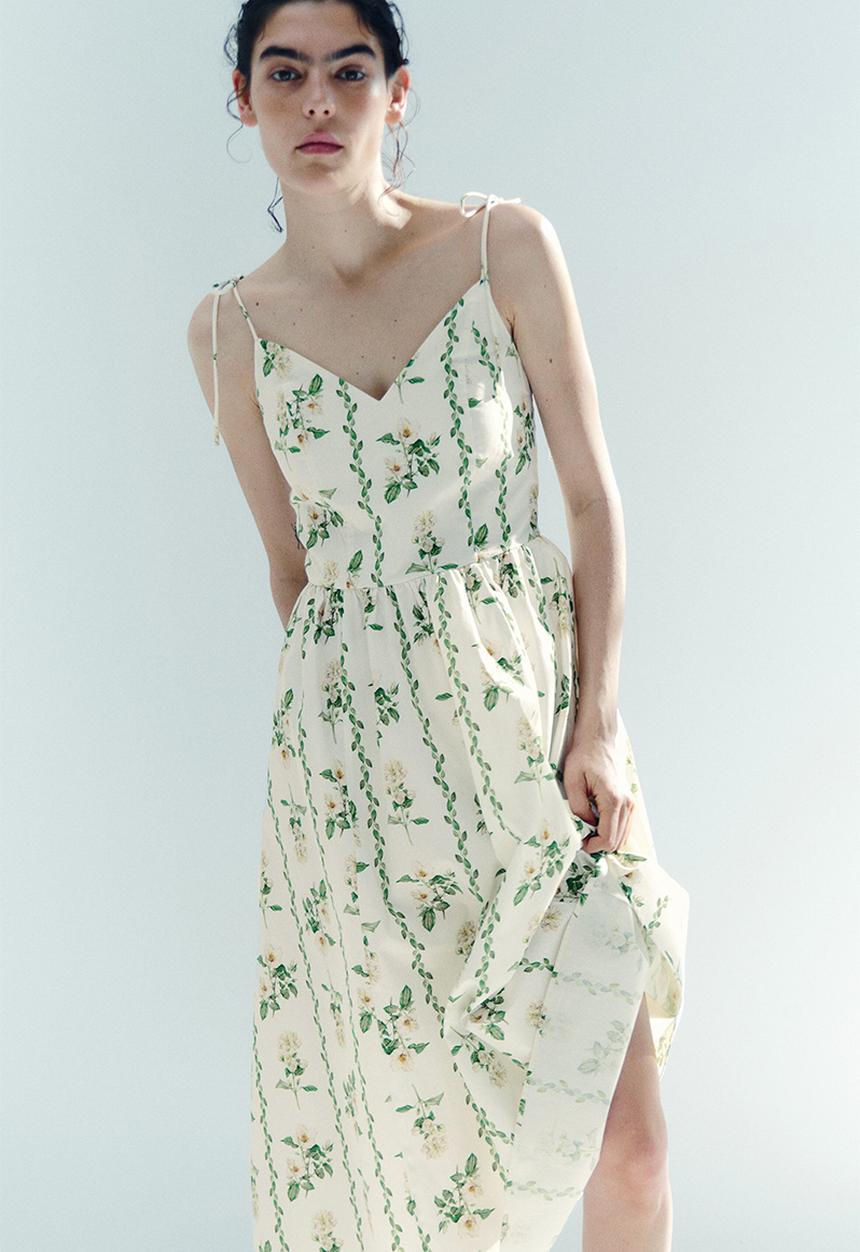 H&M - Flared-skirt strappy dress - white/floral