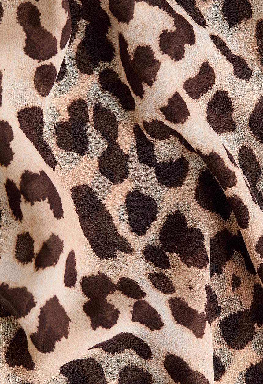 H&M - Scarf-collar chiffon top - light beige/leopard print
