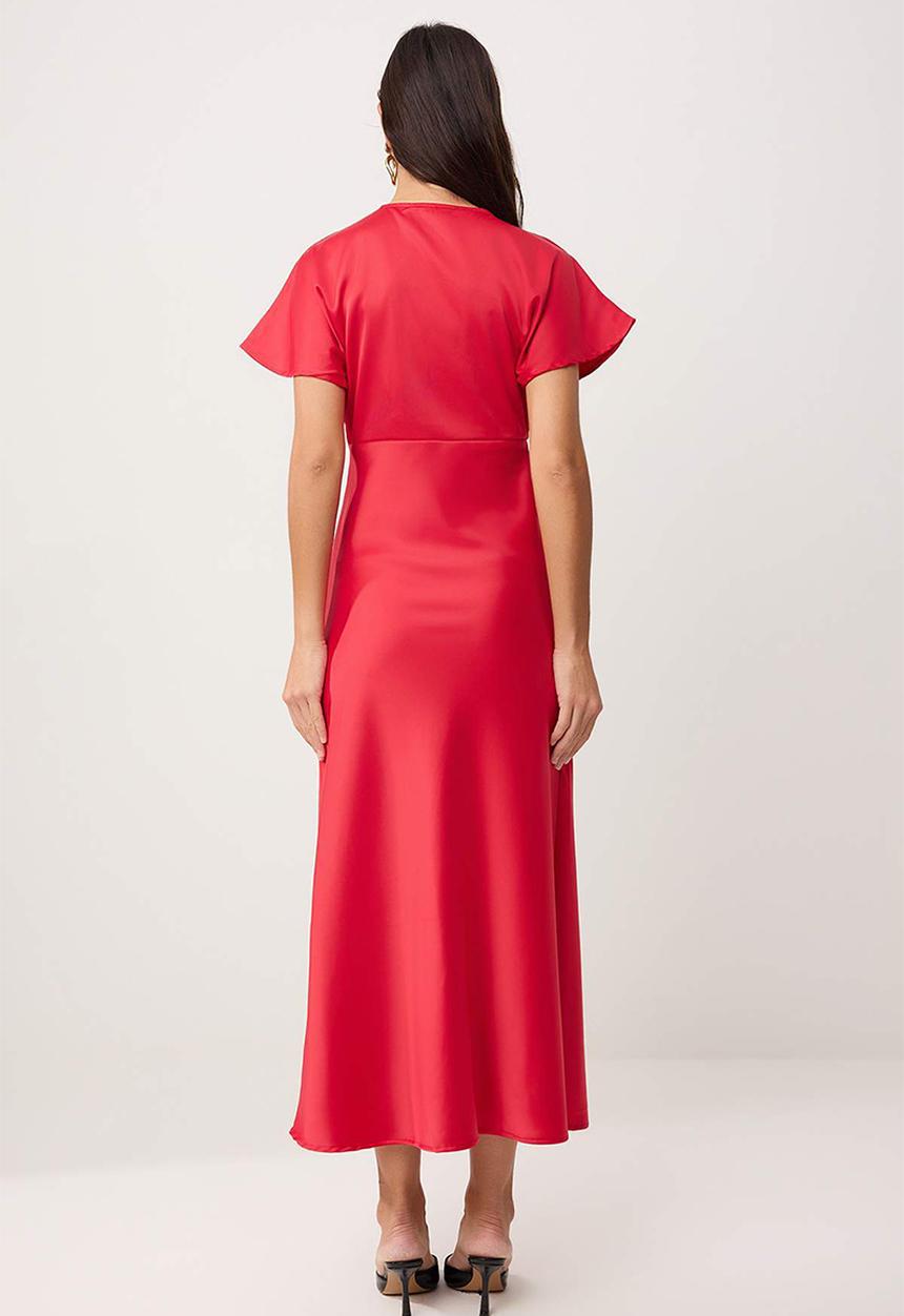Trendyol - V-Neck Satin Maxi Dress - Red
