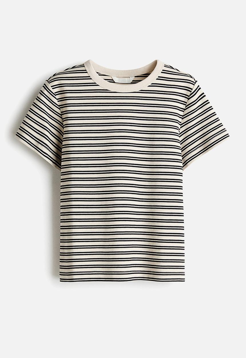 H&M - Cotton t-shirt - light beige/black striped