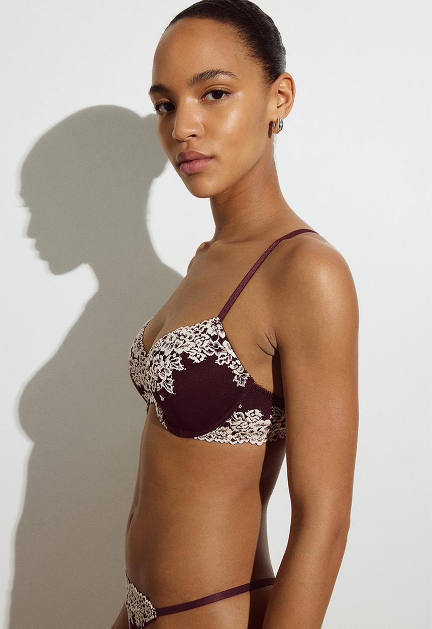 H&M - Lace Push-Up Bra - burgundy/cream